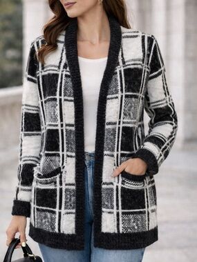 Love by Design Plaid Eyelash Texture Knit Coatigan Cardigan Jacket NWT Size L